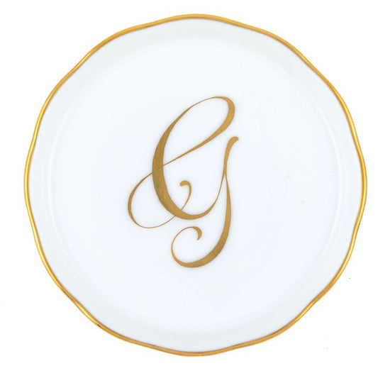 Herend "G" COASTER WITH MONOGRAM 4in D