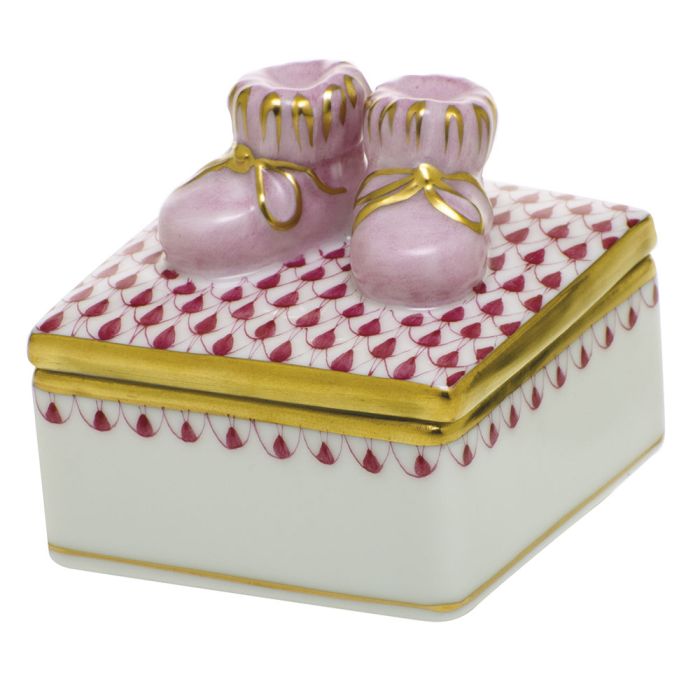 Herend Baby Bootie Box Pink Raspberry