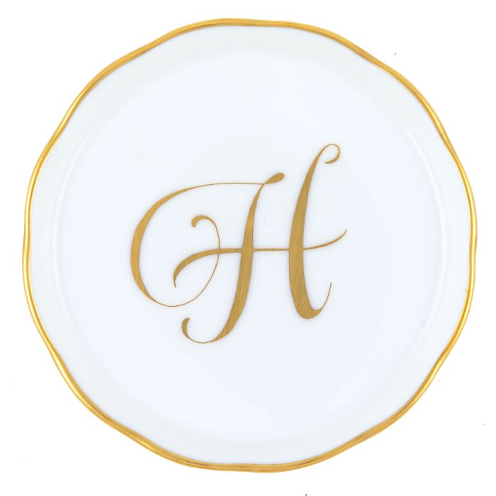 Herend "H" COASTER WITH MONOGRAM 4in D