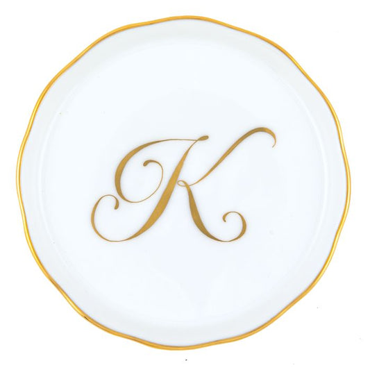 Herend "K" COASTER WITH MONOGRAM 4in D