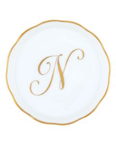 Herend "N" COASTER WITH MONOGRAM 4in D