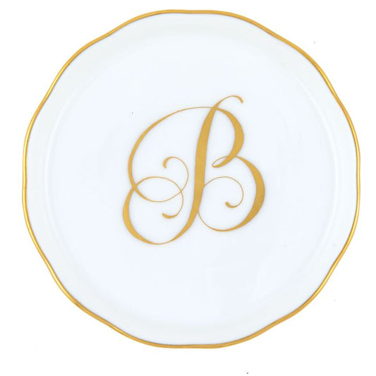 Herend "B" COASTER WITH MONOGRAM 4in D