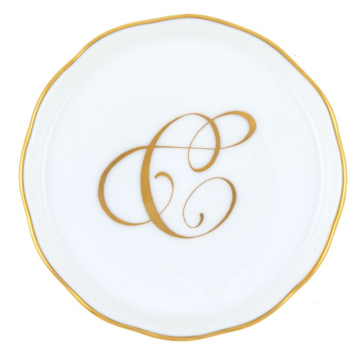 Herend "C" COASTER WITH MONOGRAM 4in D