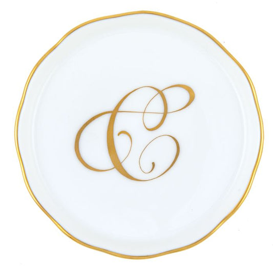Herend "C" COASTER WITH MONOGRAM 4in D