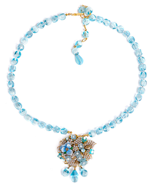 Stanley Hagler N.Y.C. Light Aqua with Pansy Necklace