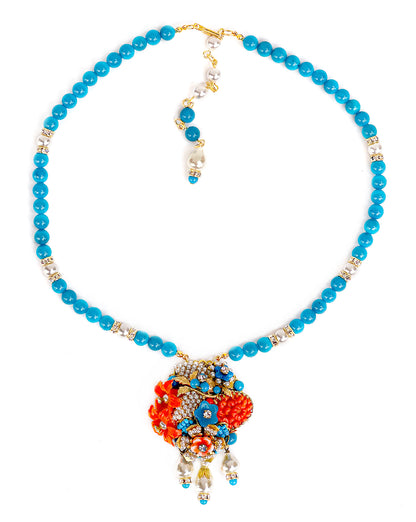 Stanley Hagler N.Y.C. Turquoise, Coral & Pearls Necklace