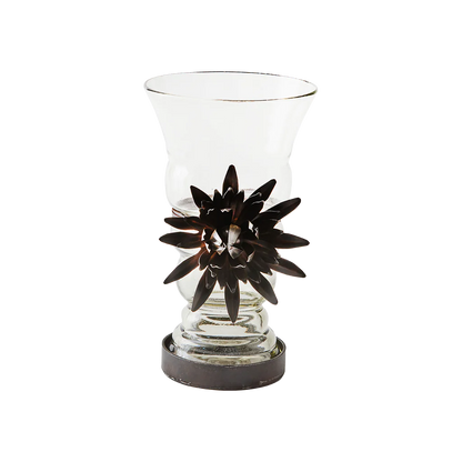 Jan Barboglio Florero ribbed glass vase w/ large iron sunflower