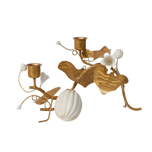 Juliska Forest Walk Pumpkin & Vine Double Candlestick Holder - Gold