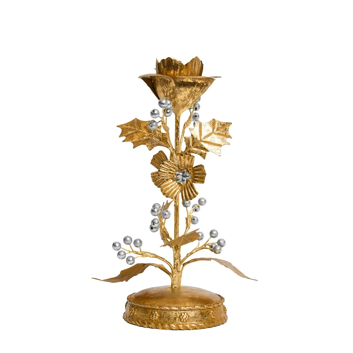 Juliska Forest Walk Holly 9" Candlestick - Gold/Silver