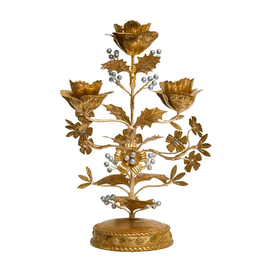 Juliska Forest Walk Holly 13" Centerpiece Candelabra - Gold/Silver