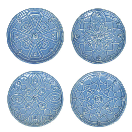 Juliska Cocktail Chambray Jardins Du Monde Side/Cocktail Plate Assorted Set of 4