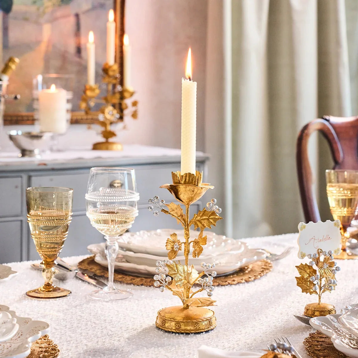Juliska Forest Walk Holly 9" Candlestick - Gold/Silver