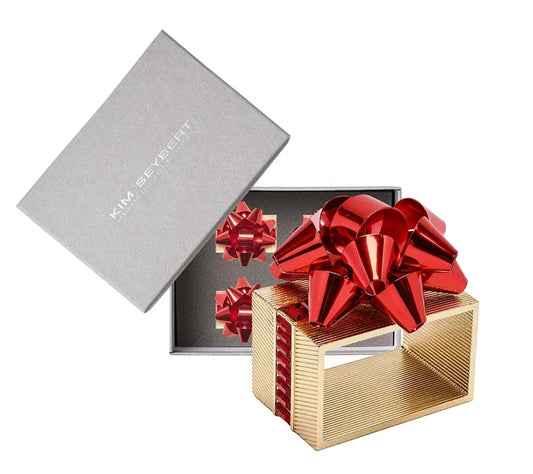 Kim Seybert Red & Gold Holiday Bow Napkin Ring Set of 4 in a Gift Box