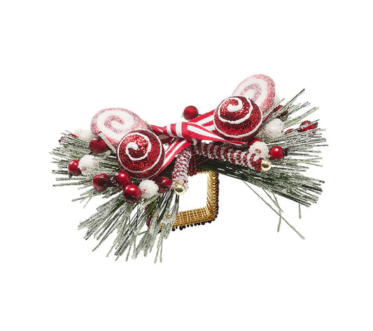 Kim Seybert Napkin Ring: Holiday Twist in White, Red & Green