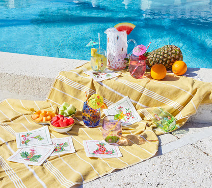 Kim Seybert Cocktail Napkins: Tropicana in White & Multi, Set of 6