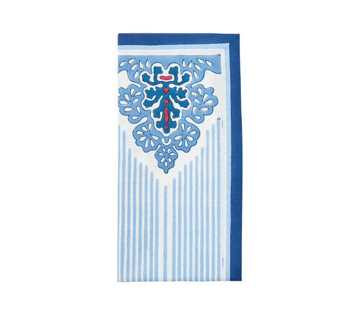 Kim Seybert Filigree White & Blue Napkin