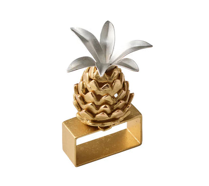 Kim Seybert Sunny Isles Napkin Ring Pineapple in Gold & Silver Set of 4