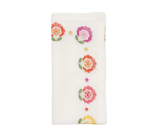 Kim Seybert Pink Carnation Napkin in White, Pink & Orange Set of 4
