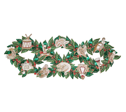 Kim Seybert Xmas Carol Runner in Red, Green & Gold