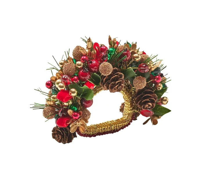 Kim Seybert Tinsel Bow Napkin Ring in Red, Green & Gold Set of 4