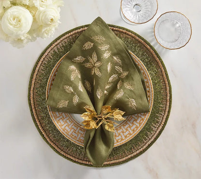 Kim Seybert Gilded Breeze Napkin in Olive & Gold Set of 4