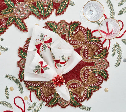 Kim Seybert Candy Cane Bow Placemat in Red, Green & Gold, Set of 2