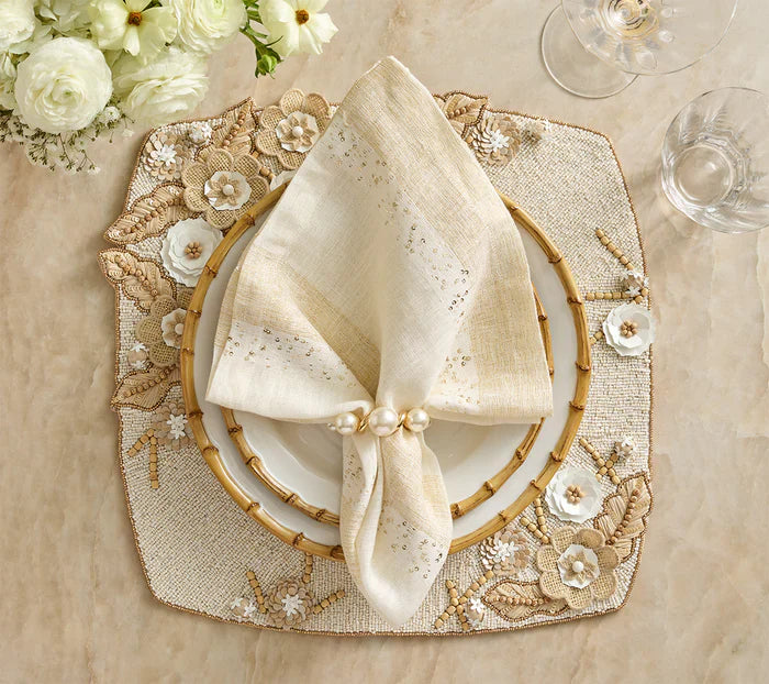 Kim Seybert Pearl Drift Napkin Ring in Pearl & Gold