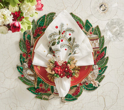 Kim Seybert Xmas Carol Placemat in Red, Green & Gold, Set of 2