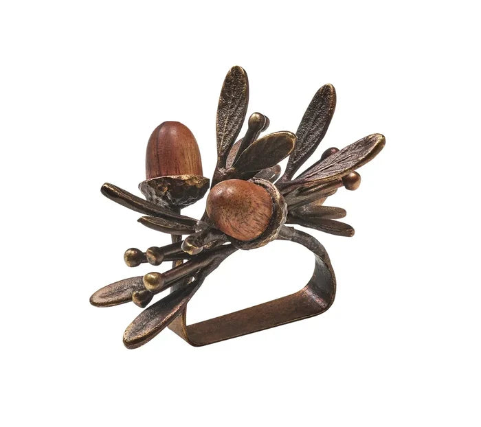 Kim Seybert Acorn Napkin Ring in Brown & Gold