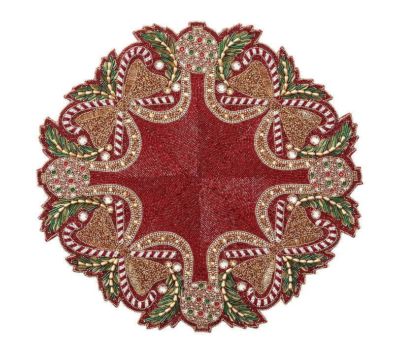 Kim Seybert Candy Cane Bow Placemat in Red, Green & Gold, Set of 2