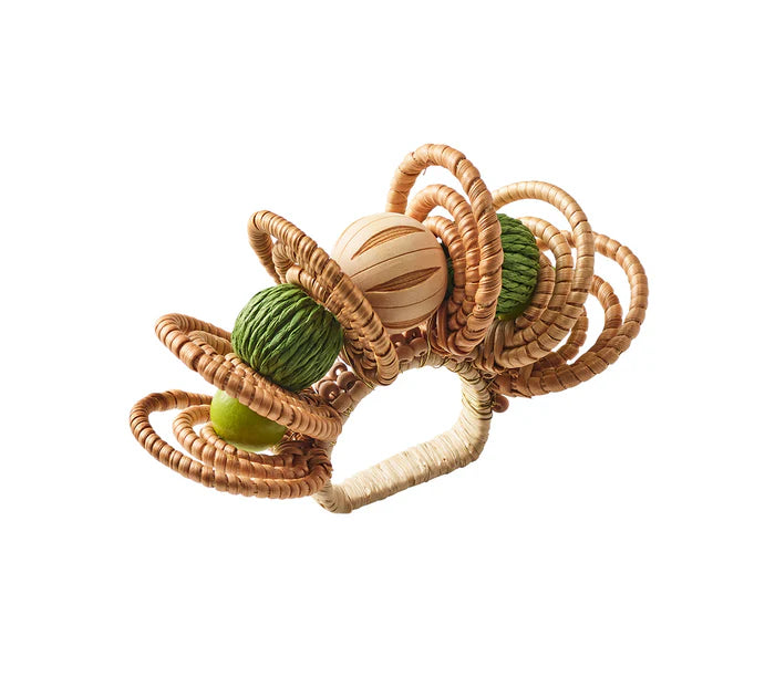 Kim Seybert Calypso Napkin Ring in Natural & Green Set of 4