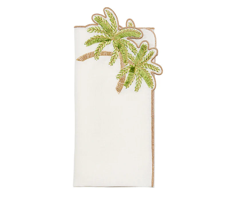 Kim Seybert Palmera Napkin in White, Green & Gold, Set of 4