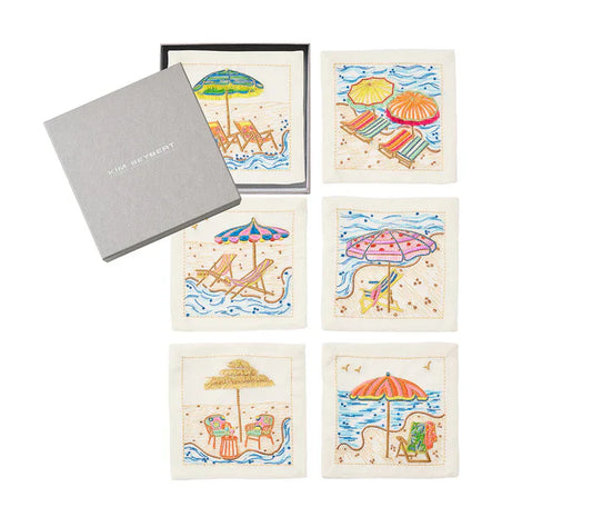 Kim Seybert Sunny Isles Cocktail Napkins in White & Multi, Set of 6 in a Gift Box