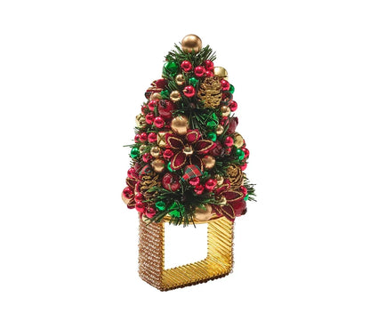 Kim Seybert Tinsel Tree Napkin Ring in Red, Green & Gold Set of 4