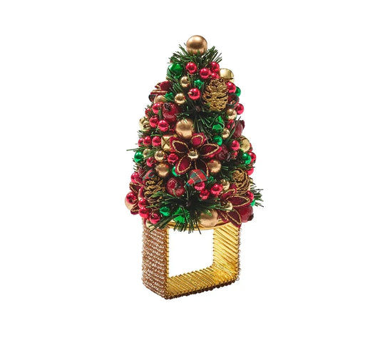 Kim Seybert Tinsel Tree Napkin Ring in Red, Green & Gold Set of 4