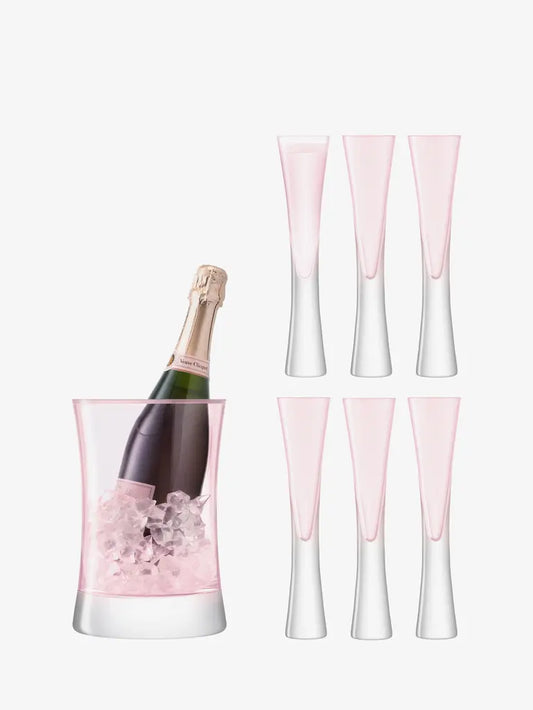 LSA Moya Pink Serving Set Champagne Bucket with 6 glasses