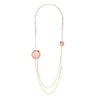 Lalique Pink Aréthuse Round Long Necklace Gold 18K Plated Double Chain