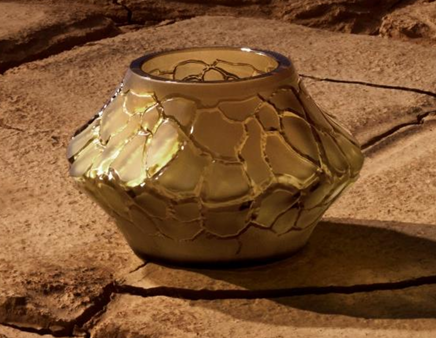 Lalique Caldera Canyon Candle Holder Vase Bronze Gold