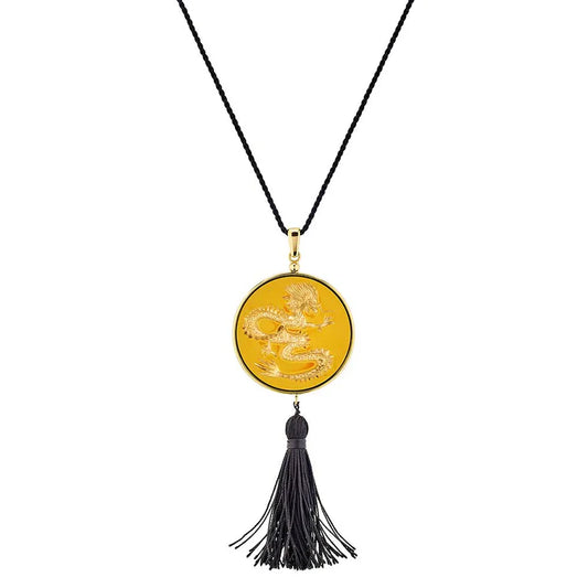Lalique Dragon Pendant Amber Tianlong Necklace