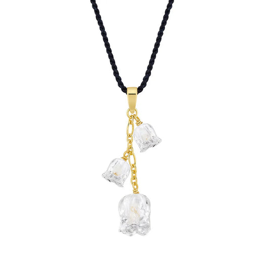 Lalique Muguet Clear & Gold Pendant Necklace