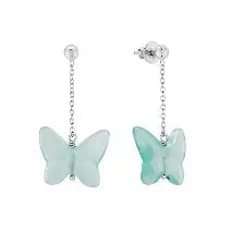 Lalique Papillion Butterfly Earrings Aqua Crystal & Sterling Silver Post Earrings