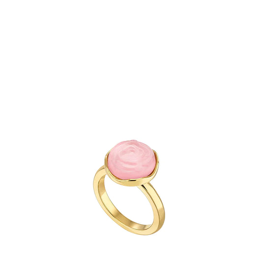 Lalique Ring - Pivoine - Pink Pearly on Clear Crystal, 18K Yellow Gold-Plated, Size 8 (57)