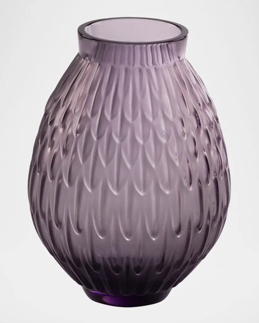 Lalique Plumes Small Vase Purple Crystal