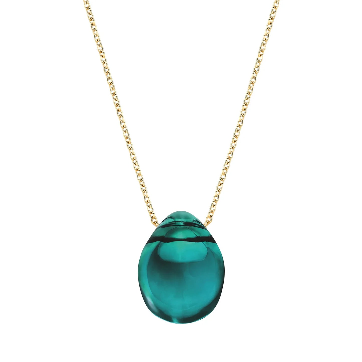 Lalique Cabochon pendant Deep Green Crystal, 18K yellow gold plated Lalique
