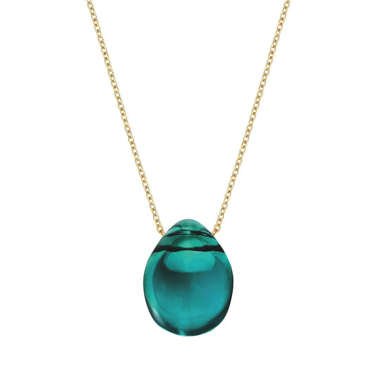 Lalique Cabochon pendant Deep Green Crystal, 18K yellow gold plated Lalique