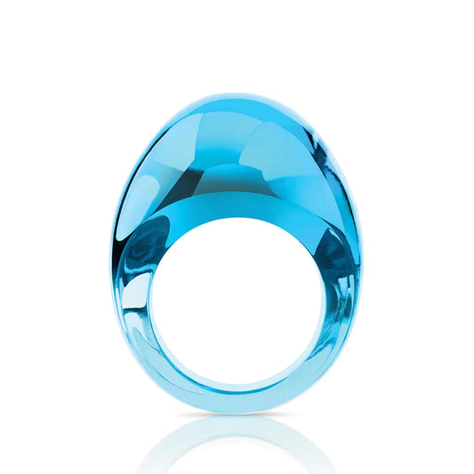 Lalique Ring - Cabochon - Light Blue Crystal, Size 8 (57)
