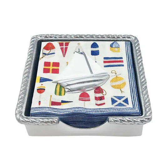 Mariposa White Sailboat Rope Napkin Box Set