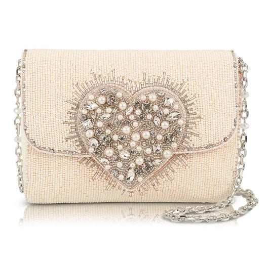 Mary Frances Love Illuminated Shimmer Heart Beaded Crossbody Handbag