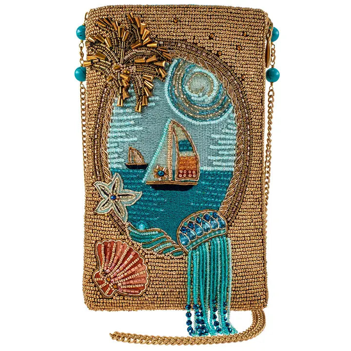 Mary Frances Sail Away Beaded Sail Boat Ocean Themed Crossbody Phone Bag