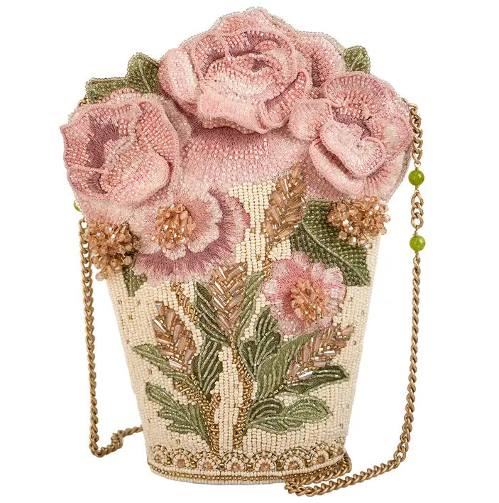 Mary Frances Sweet Pink Floral Bouquet Beaded Crossbody Handbag